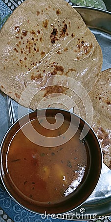 Chpati indian wheat, soup roti sabji Stock Photo
