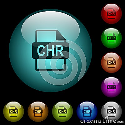 CHR file format icons in color illuminated glass buttons Stock Photo