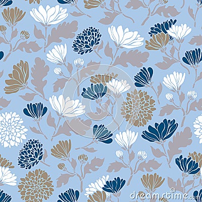 Seamless floral pattern with chrysanthemums. Texture with meadow flora for surfaces, paper, wrappers, backgrounds, scrapbooking. Vector Illustration