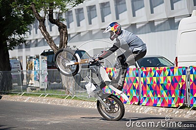 Chris Pfeiffer stunt riding his electric motorbike Editorial Stock Photo