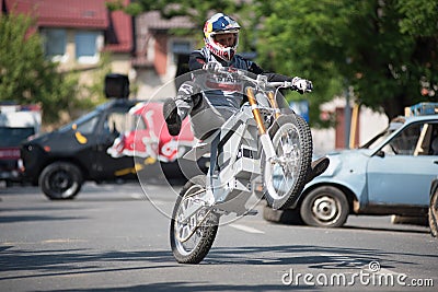 Chris Pfeiffer stunt riding his electric motorbike Editorial Stock Photo