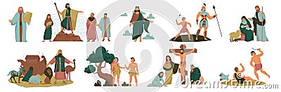 Christ Bible Story Color Icon Set Vector Illustration
