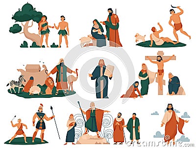 Christ Bible Story Icon Set Vector Illustration