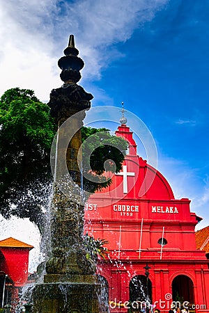 Christ Church Melaka and Victorian Fountain Editorial Stock Photo