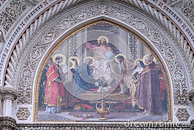 Christ Enthroned with Mary and St. John the Baptist Stock Photo