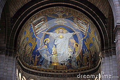 Christ in Majesty is surrounded by the Virgin Mary, Joan of Arc and St. Michael Editorial Stock Photo