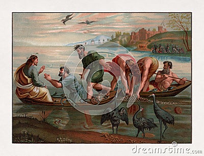 Christ and the miraculous draught of fishes Stock Photo