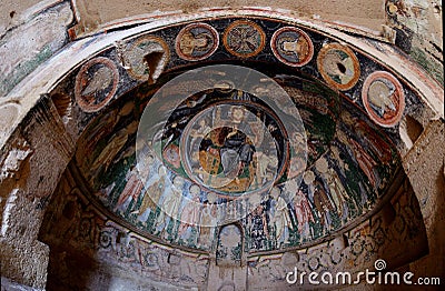 Christ Pantocrator fresco in cave crusader`s church ,Cappadocia Stock Photo