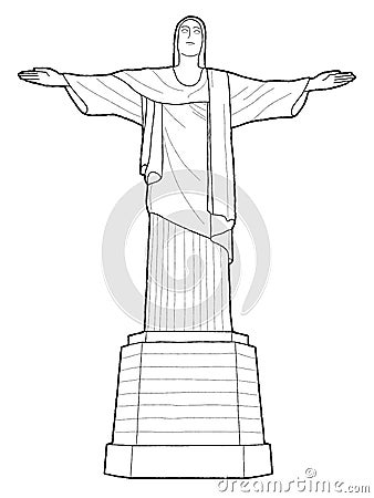 Christ The Redeemer, Rio De Janerio, Brazil: Vector Illustration Hand Drawn Cartoon Art Vector Illustration