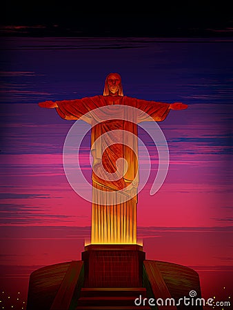 Christ the Redeemer world famous historical monument of Rio de Janeiro, Brazil Vector Illustration