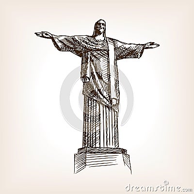 Christ statue hand drawn sketch style vector Vector Illustration