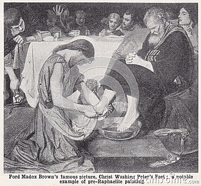 Christ washing Peter`s Feet - Painting by Ford Madox Brown. Editorial Stock Photo