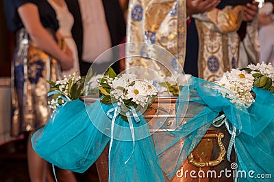 Christening font in an orthodox church Stock Photo