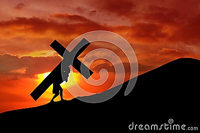 Christian background - man carrying a cross Stock Photo