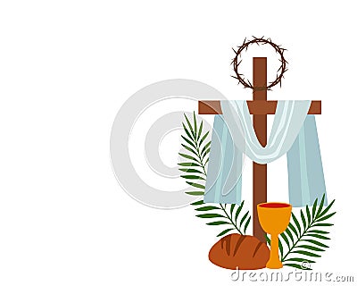 Christian banner Holy Week with a collection of icons about Jesus Christ. The concept of Easter and Palm Sunday. flat Stock Photo