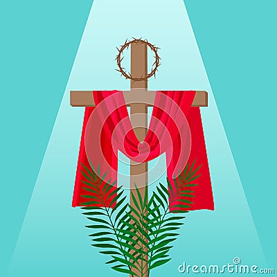 Christian banner holy week with the crucifixion of Jesus and the thorns wreath. Vector illustration Stock Photo