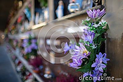Christian cemetery tombs in concrete niches Stock Photo