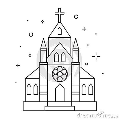 Christian Chapel or Church Icon in Line Vector Illustration