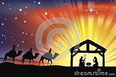 Christian Christmas Nativity Scene Vector Illustration