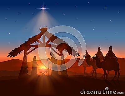 Christian Christmas with Wise Men and Jesus Vector Illustration