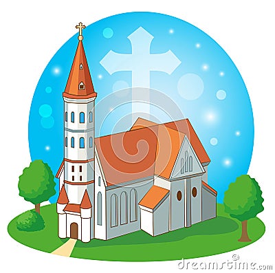 Christian Church With Cross, Vector Illustration. Christian Church Near Me. Vector Illustration