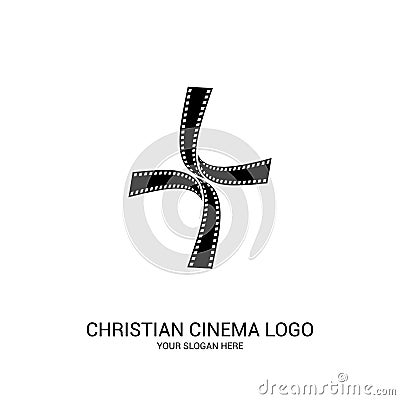 Christian cinema logo. Symbols of movies and videos for the ministry, conference, camp, festival, event Vector Illustration