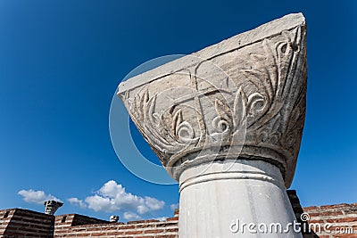 Christian Cross on Column Header in Selcuk Ruins Stock Photo