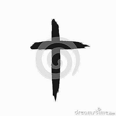 Christian cross drawn by hand with a rough brush. Grunge icon, symbol, logo. Sketch, watercolor, paint, graffiti. Vector Illustration