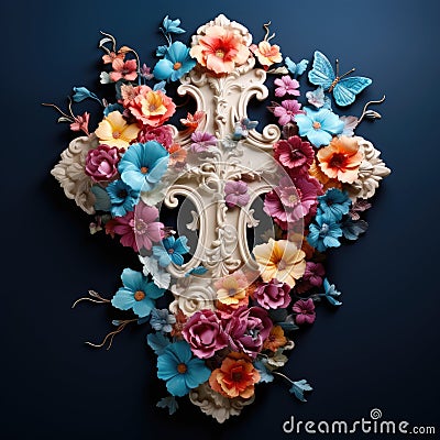 christian cross with flowers easter cross Cross with flowers Jesus in my heart concept Stock Photo