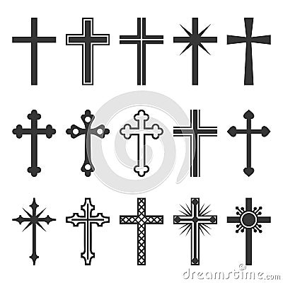 Christian Cross Icons Set on White Background. Vector Vector Illustration