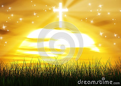 Christian Cross Jesus Christ Sun Ray Background Stock Photo