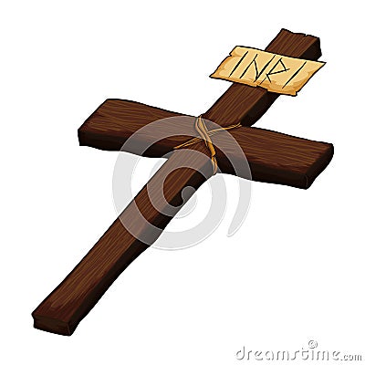 Reclining cross with INRI sign in cartoon style, Vector illustration Vector Illustration