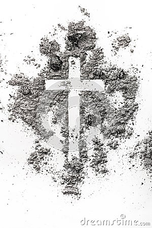 Christian cross made in ash, dust as religion concept background Stock Photo