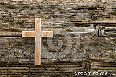 Christian cross old wood on wooden background christianity Stock Photo