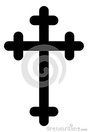 Christian cross silhouette. Black catholic symbol, religion church holy sign, traditional theology icon, single element Vector Illustration