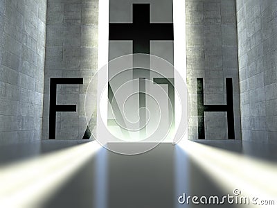 Christian cross on wall, concept of faith Stock Photo