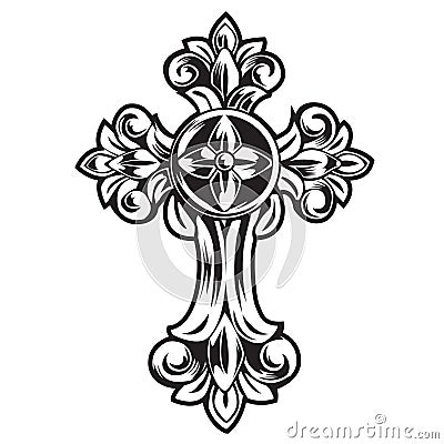 christian cross Wing vector drawing Blak illustration Vector Illustration