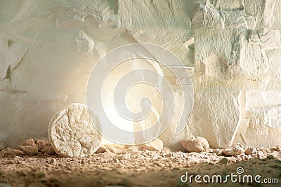 Christian Easter concept. Jesus Christ resurrection. Empty tomb of Jesus with light. Born to Die, Born to Rise. He is Stock Photo