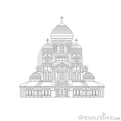 Christian gothic temple. Hand drawn sketch. Thin line ancient column temple vector illustration Vector Illustration