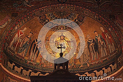 Christian icon mosaic on dome of basilica di Santa Maria in Trastevere in Rome, Italy Stock Photo