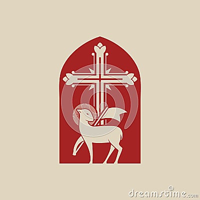 Christian illustration. Lamb of God and crucifixion cross Vector Illustration