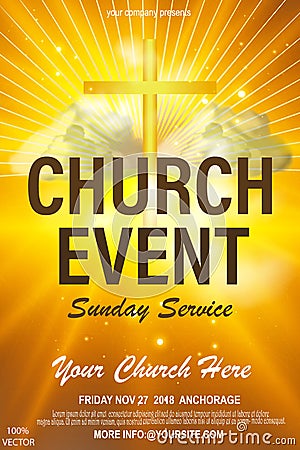 Christian invitation poster template. Religious flyer card for Church service event. EPS 10 Vector Illustration