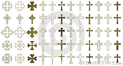 Golden Crosses Religion Icon Set Stock Photo