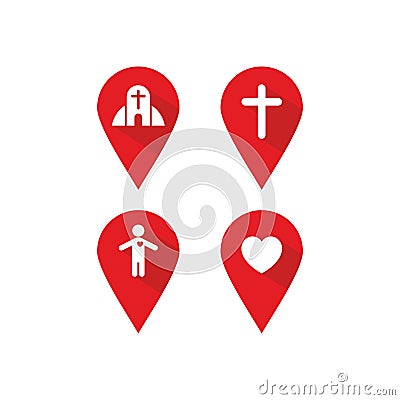 Christian label location and direction, icons Vector Illustration