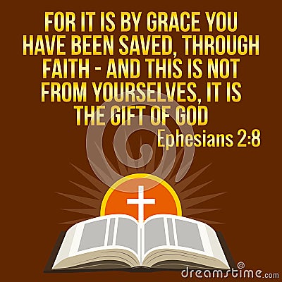 Christian motivational quote. Bible verse. Cross and shining sun Vector Illustration