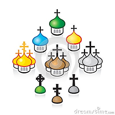 Christian Orthodox churches. Religious temples, architectural structures Vector Illustration