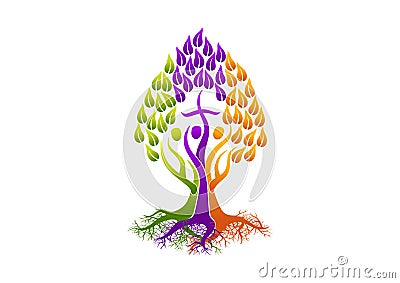 Christian people logo, root icon holy spirit tree, family church vector symbol design Vector Illustration