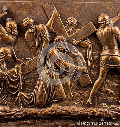 Christian plaster relief bronze picture Stock Photo