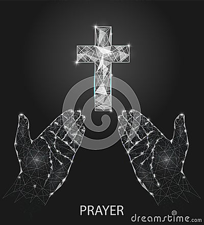 Christian prayer hands vector geometric polygonal background Vector Illustration