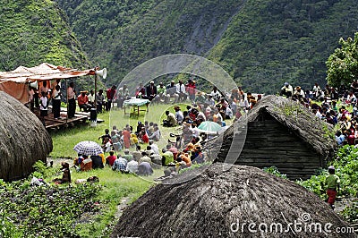 Christian preaching in the Papuan village Editorial Stock Photo